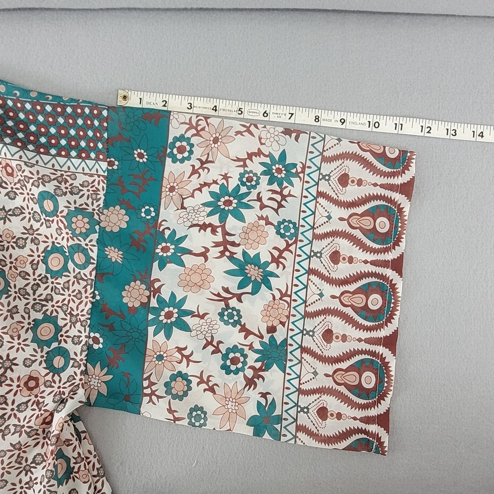 Kimono Cardigan Women One Size Teal Floral Paisley Longline Excellent - Picture 8 of 9